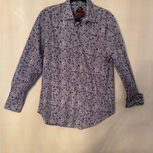 Robert Graham Blue Casual Button Down Shirt with Floral Design